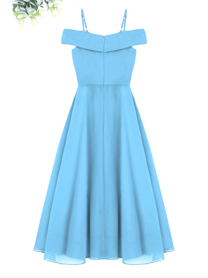 Elegantes Chiffon-Partykleid für Mädchen, schulterfrei, verstellbarer Spaghettiträger, bodenlanges Maxikleid für Hochzeit, Geburtstag, Abend