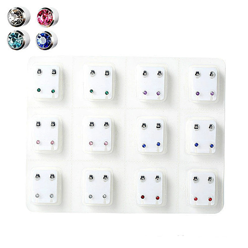 12Pairs Medical Earrings Piercing Tools Set Crystal Ear Stud Surgical Steel Stopper for Body Ear Piercing Gun Fashion Jewelry