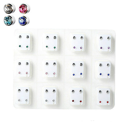 12Pairs Medical Earrings Piercing Tools Set Crystal Ear Stud Surgical Steel Stopper for Body Ear Piercing Gun Fashion Jewelry