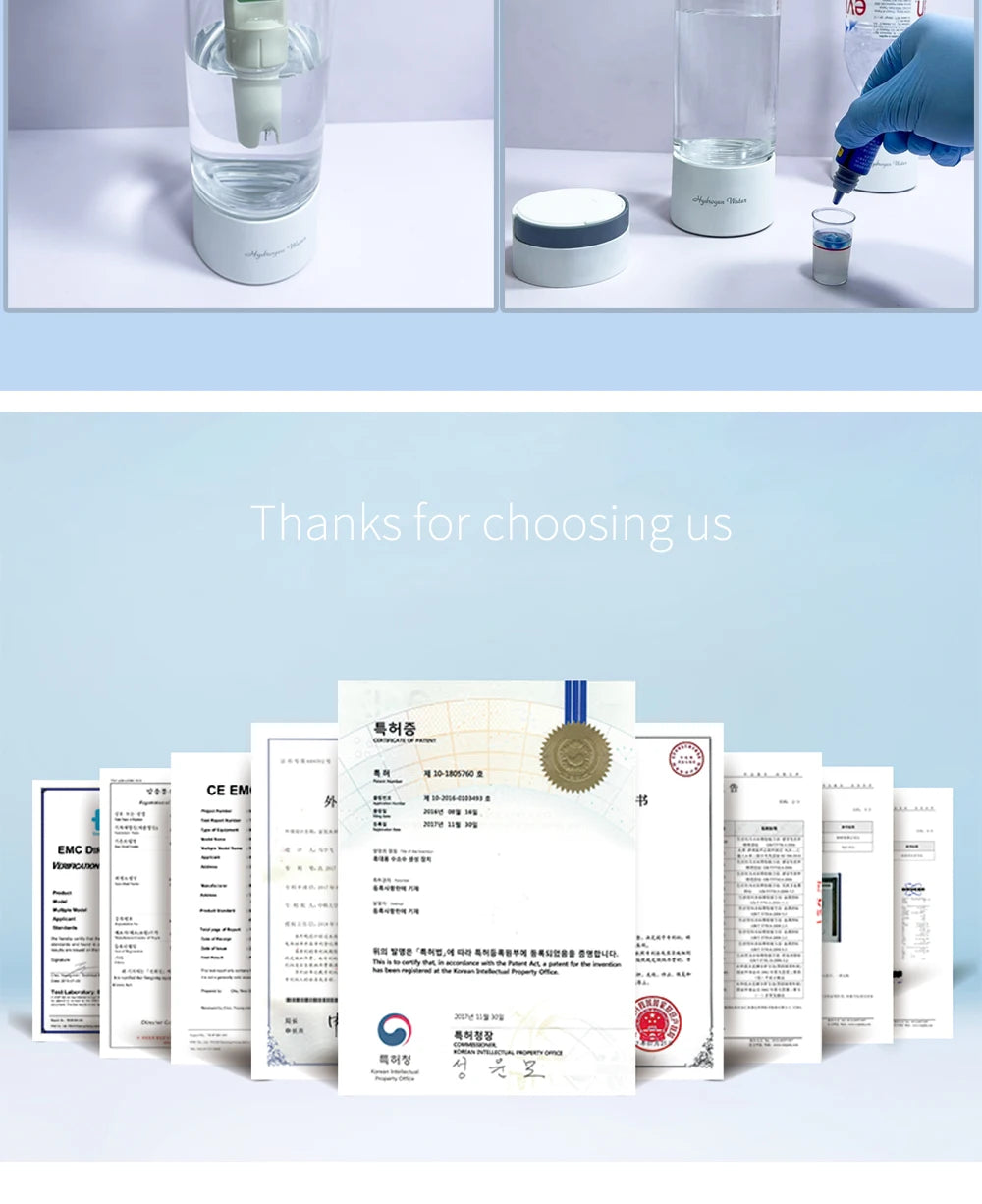 Max 3000ppb Hydrogen Rich Water Generator- 3 in 1 use(Breath with tube) DuPont SPE+PEM Dual Chamber H2 electrolysis Water Bottle.