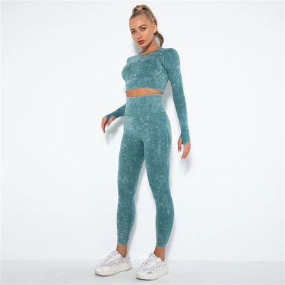 Hamidou Cropped Top Gym Set Seamless Women Yoga Workout Set Fintess Clothing Push Up Leggings Sport Wear Women Suits Tracksuit