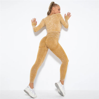 Hamidou Cropped Top Gym Set Seamless Women Yoga Workout Set Fintess Clothing Push Up Leggings Sport Wear Women Suits Tracksuit