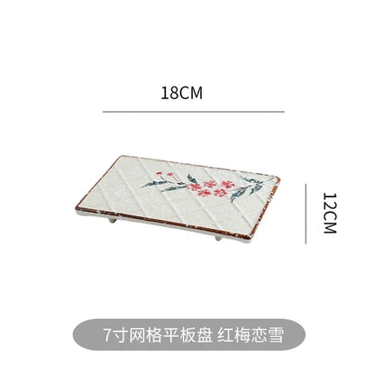 Japanese Style Set Tableware Cuisine Restaurant Commercial Retro Plate Rectangular Ceramic Net Red Tray Sushi Plate Dish.