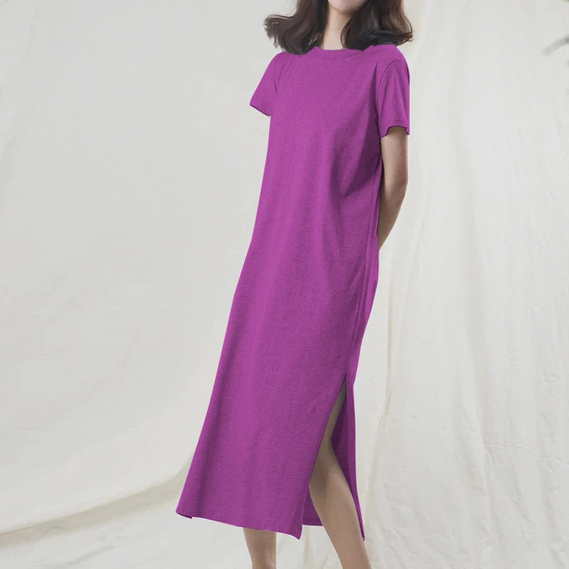 Casual 94 % Baumwolle Sommer frauen Kleider Solide Kurzarm Verschüttet Lange Midi Kleid Mode Sommerkleid Weibliche Kleidung, M30465