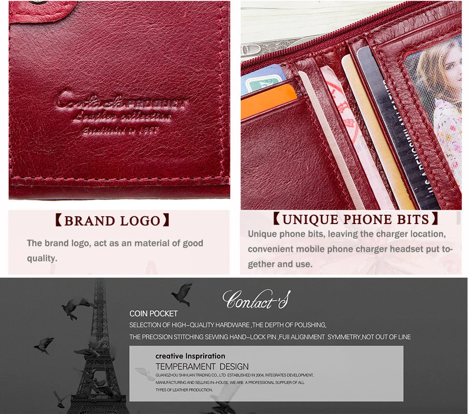 CONTACT'S Genuine Leather Short Wallets for Women Luxury Designer Coin Purse Female Money Clip Card Holder Customize Men Wallets
