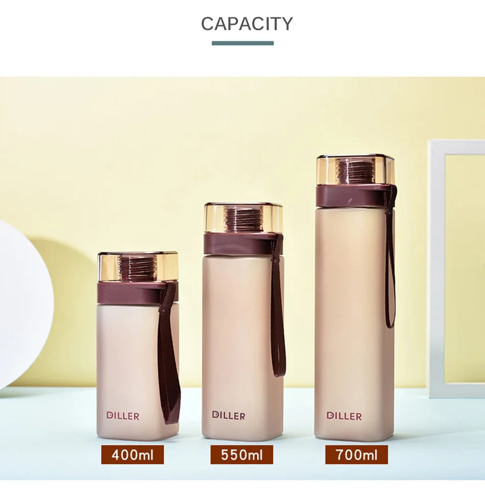 Fashion Square Frosted Plastic Water Bottle Portable Leakproof Transparent Gym Bottle Outdoor Sport Direct Drinking Cup BPA Free.