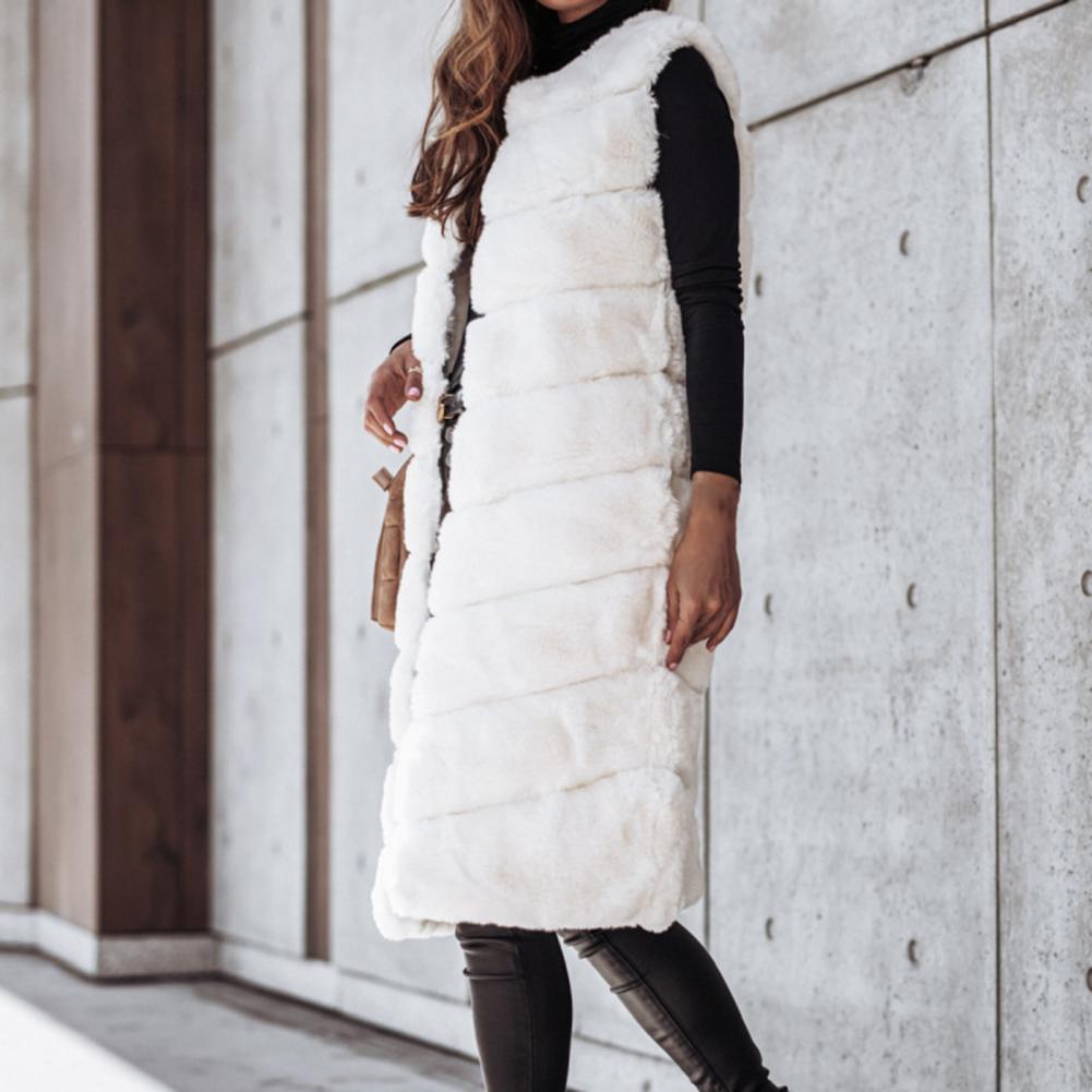 Herbst Winter Frauen Jacke Weste Einfarbig Rundhals Faux Pelzmantel Dicken Rundhals Oberbekleidung Plüsch Jacke für Frauen.