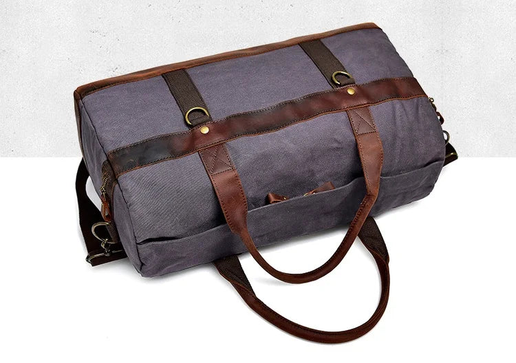 Wasserdichte gewachste Canvas Leder Herren Reisetasche Handgepäcktasche Handgepäck Große Tragetasche Vintage Herren Duffle Wochenendtasche große Übernachtung