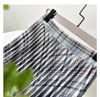 Looks Thin Pleated Skirt 2025 New High Waist A-line Skirt Mid-length Big Size Plaid Skirt Long Pleated Skirt Length 75-90cm