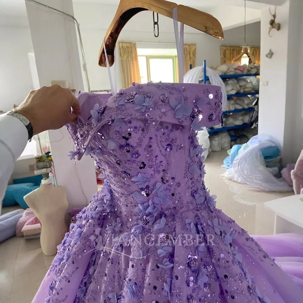 Purple Organza Girls Evening Dress Ball Gown Style Lace Crystal Embroidery Decorations Chapel Train for Parties Lsany24.