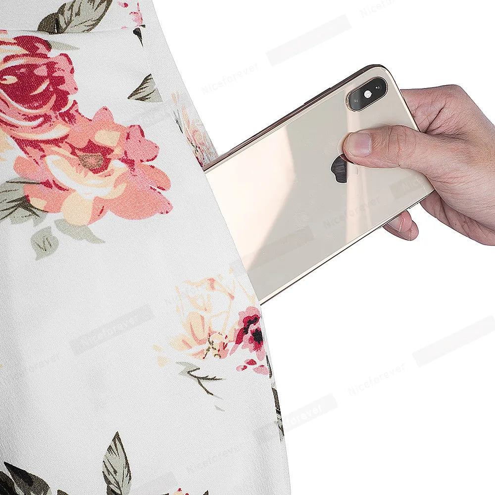 Nice-forever Vintage Elegante Blumen Druck Plissee Rundhals vestidos A-Line Pinup Business Party Frauen Flare Swing Kleid A102