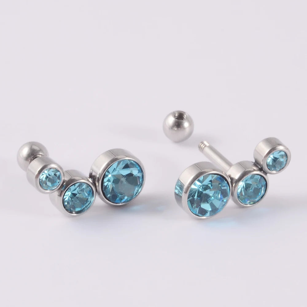 2PCS 361 Surgical Steel Crystal  Ear Tragus Cartilage Earrings 16G Three Zircon Lobe Helix Daith Earring Piercing Body Jewelry.