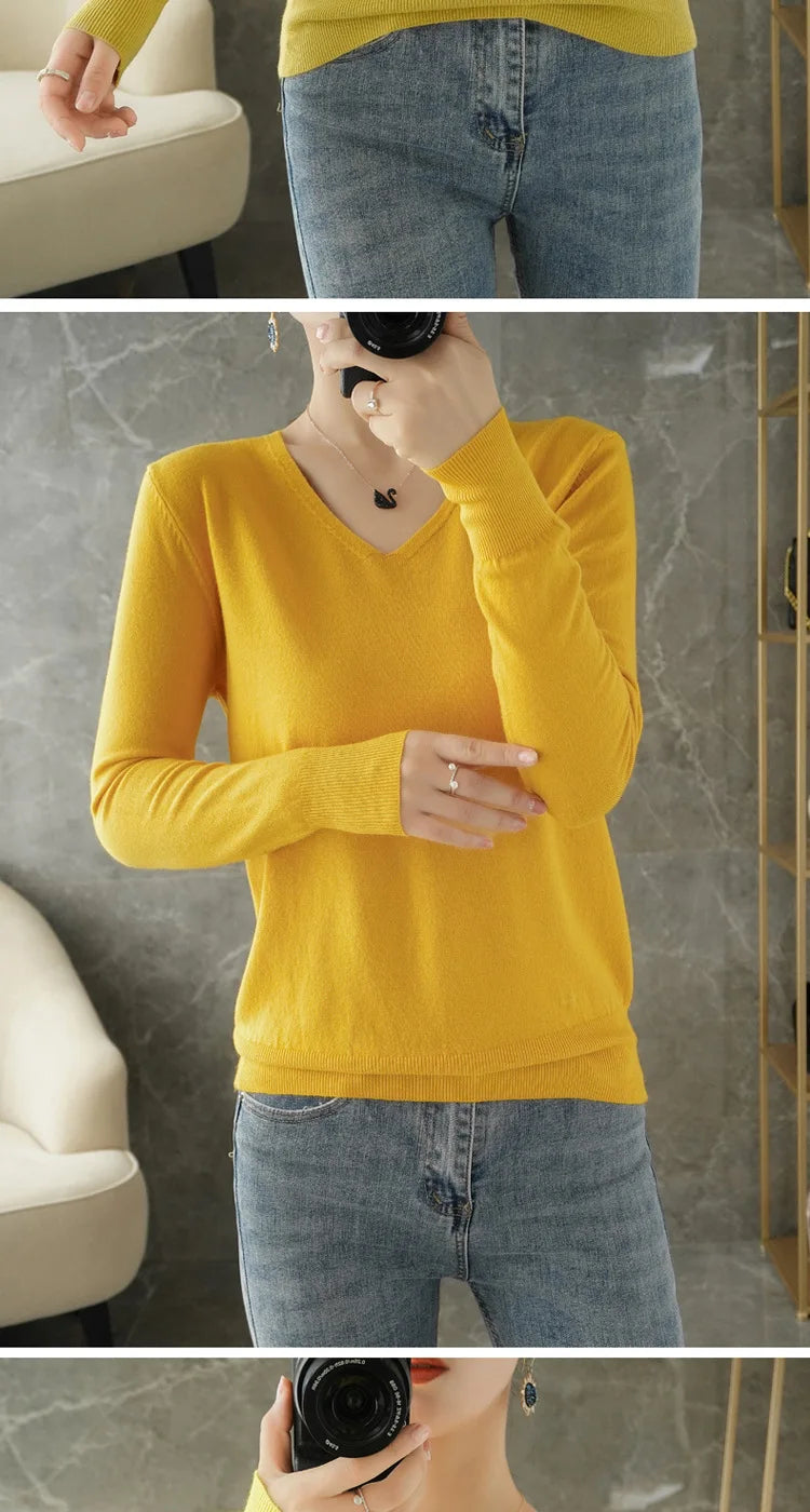 Frauen Pullover Herbst Winter V-ausschnitt Strickwaren Lange Hülse Lose Kaschmir Pullover Pullover Dame Günstige Qualität Jumper Gestrickte Tops.