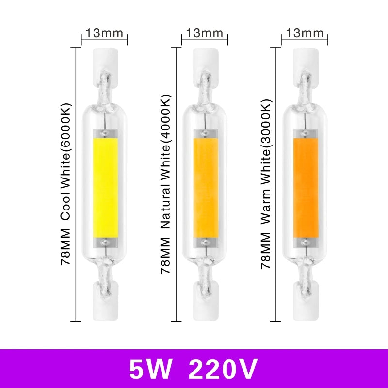 R7S LED Bulb 78mm 118mm 5W 8W 10W 20W R7S Spotlight 220V COB Lamp Glass Tube Replace 30W 50W 100W Halogen Light.