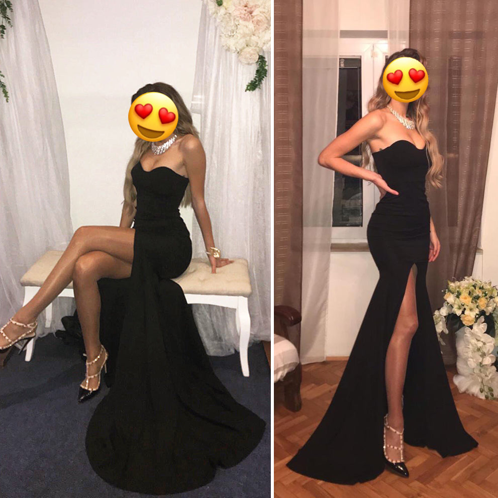 Sexy trägerloses langes schwarzes Maxikleid mit Vorderschlitz, nackte Schulter, rot, Damen-Abend-Sommer-Nachtkleid, Party, Umstandskleider