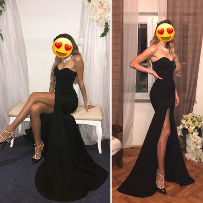 Sexy trägerloses langes schwarzes Maxikleid mit Vorderschlitz, nackte Schulter, rot, Damen-Abend-Sommer-Nachtkleid, Party, Umstandskleider