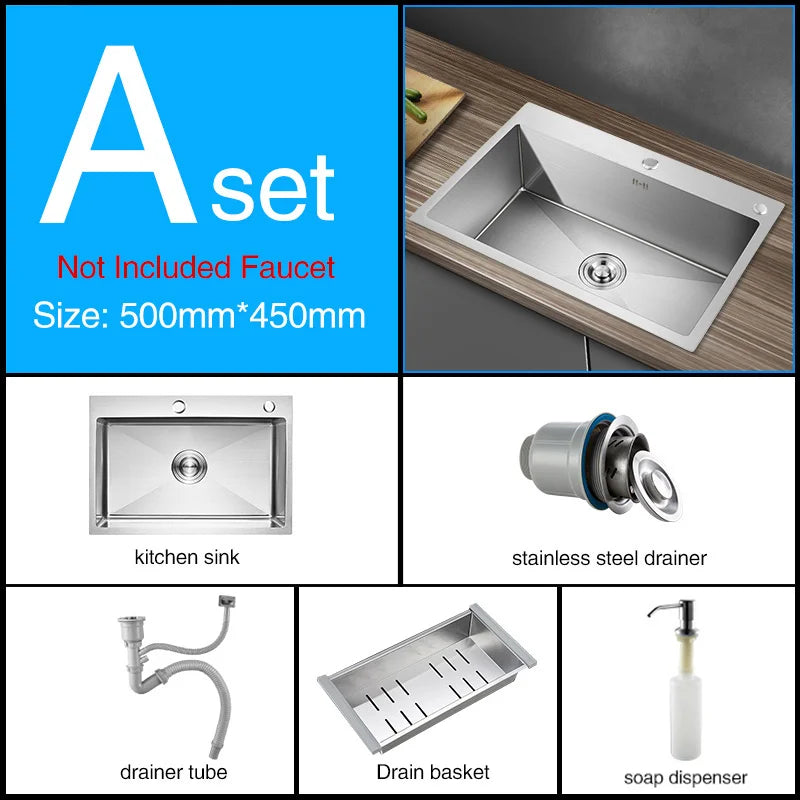 Kitchen sink lead-free austenitic handmade brushed 304 stainless steel 3mm thickness single bowl kitchen sink