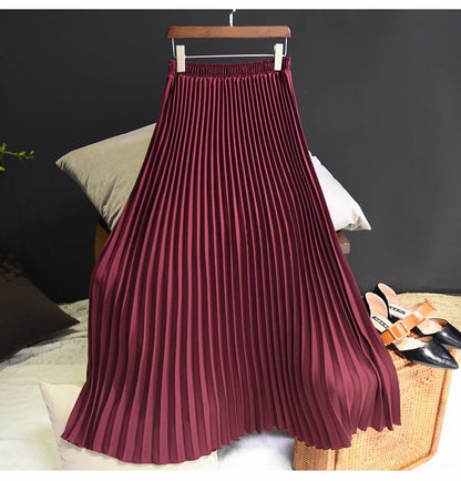 Classical Women Pleated Skirt 90cm/80cm Long Female Elastic Waist Skirt Big Size Velvet Pleated Skirt for Winter Ankle-Length
