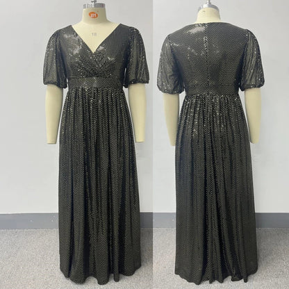Trendy Luxury Plus Size Women Elegant Evening Dresses Short Sleeve A-line Shiny Party Dresses Women Church Dresses With Lining.
