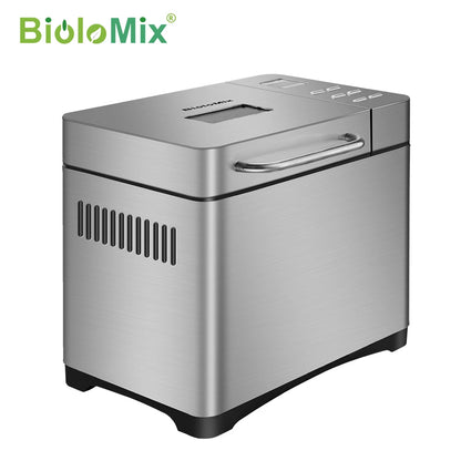 Biolomix Stainless Steel 1KG 19-in-1 Automatic Bread Maker 650W Programmable Bread Machine with 3 Loaf Sizes Fruit Nut Dispenser.