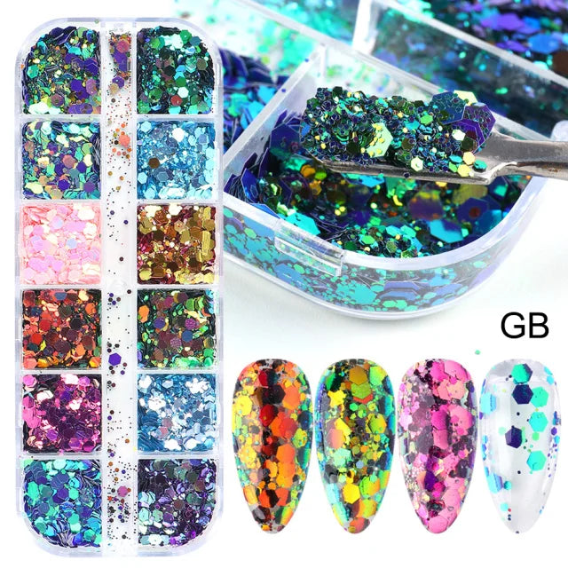 1 Set Mixed Color 3D Ultrathin Sequins Nail Glitter Flakes 1/2/3mm Sparkly DIY Tips Dazzling Paillette Nail Art Decorations TRP.