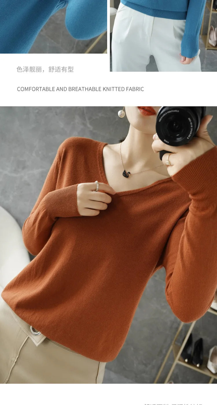 Frauen Pullover Herbst Winter V-ausschnitt Strickwaren Lange Hülse Lose Kaschmir Pullover Pullover Dame Günstige Qualität Jumper Gestrickte Tops.