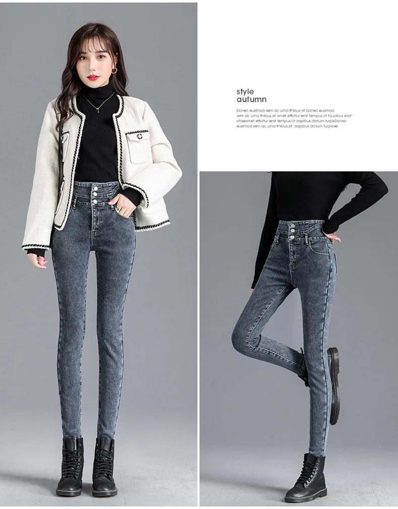 Thermische Winter Dicke Fleece High-taille Warme Dünne Jeans Dicke Frauen Stretch Taste Bleistift Hosen Mom Casual Samt Jeans.
