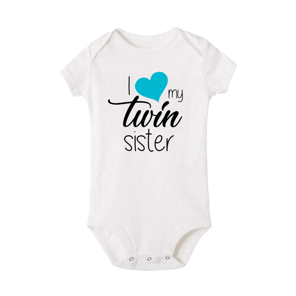 Zwillinge Säuglings-Body „I Love My Twin Sister Brother“ für Neugeborene, Jungen und Mädchen, kurzärmelig, Overall, Kleinkind-Kleidung, Baby-Geschenk-Strampler.