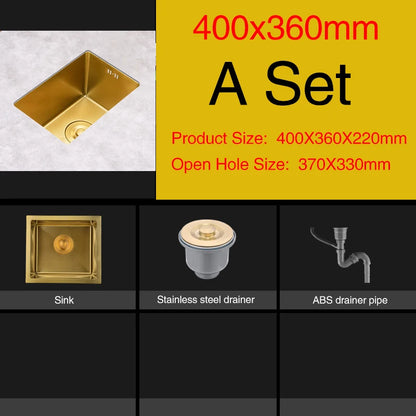 Rose Gold Kitchen Sink Nanometer Technology Gold 4mm thickness 304 Stainless Steel Manual Sink Single Bar Counter Kitchen Sink