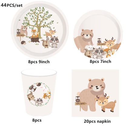 Dschungel Thema Partei Dekor Versorgung Einweg Geschirr Set Wald Tier Fuchs Hedgehog Ballon Baby Dusche Kid Geburtstag Kuchen Topper.