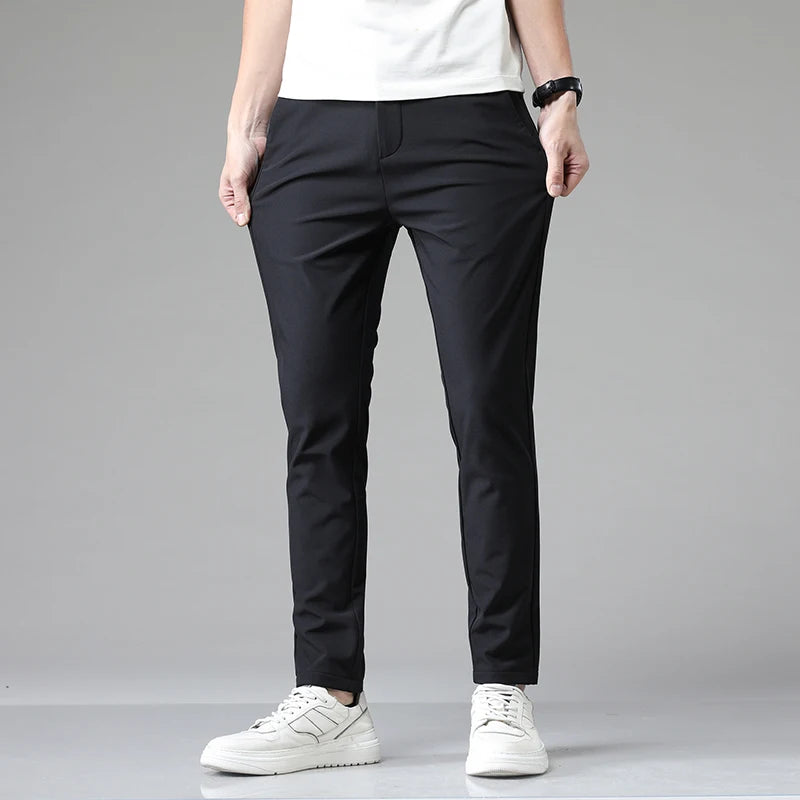2023 Autumn Pants Mens Stretch Korean Casual Slim Fit Elastic Waist Jogger Business Classic Trousers Male Black Gray Blue 28-38.