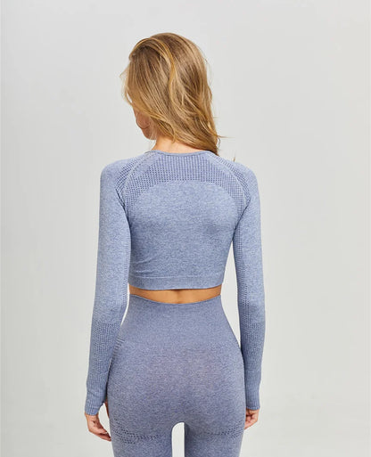 Women Seamless Long Sleeve Crop Top Yoga Shirts with Thumb Hole Running Fitness Workout Gym Sports Top Shirts Sportswear.