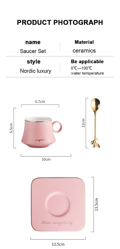 Nordic Ins Ceramic Mug Soy Milk Breakfast Condensed Coffee Tea Cup And Saucer Sets Gold Spoon Mugs Fashion Restaurant Snack Cups.