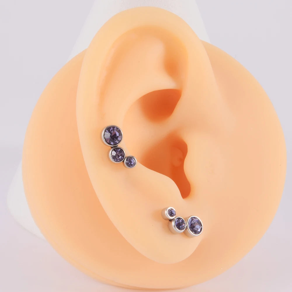 2PCS 361 Surgical Steel Crystal  Ear Tragus Cartilage Earrings 16G Three Zircon Lobe Helix Daith Earring Piercing Body Jewelry