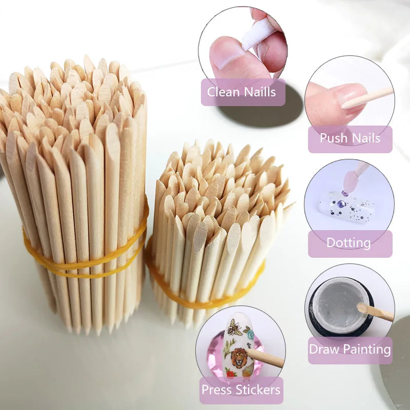 20/50/100pcs Nail Cuticle Pusher Wooden Design Drawing Painting Stick Remover Orange Wood Sticks for Nail Art Tools.