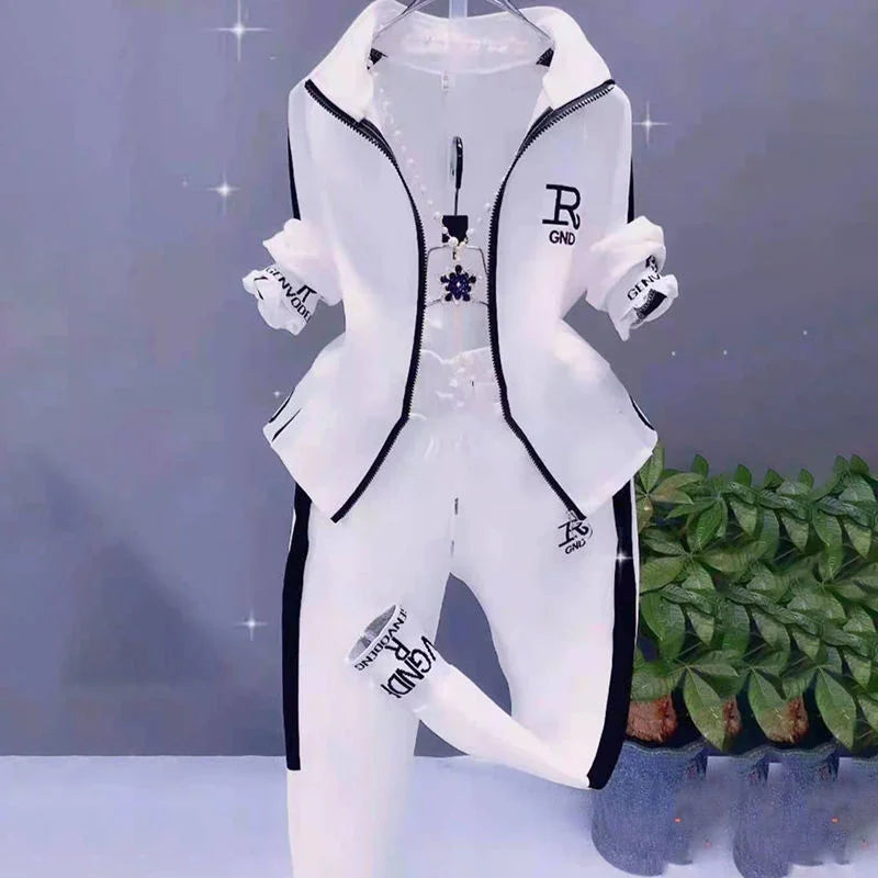 Women's Sportswear Suit 2025 Autumn Winter New Casual Fashion Korean Slim Coat Long Sleeve Sweater Pants Two Piece Set For Women.