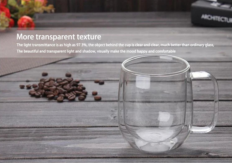 1-6PCS 80-450ML Heat Resistant Double Wall Tea Glass Cup Beer Coffee Handmade Creative Cold Beverage Transparent Drinkware Set.