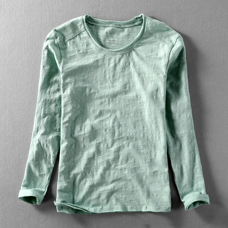 Fashionable Bamboo Cotton Long Sleeve Vintage T-shirts Men Casual Thin Tops Tees Comfortable Tshirt Distressed T-shirt.