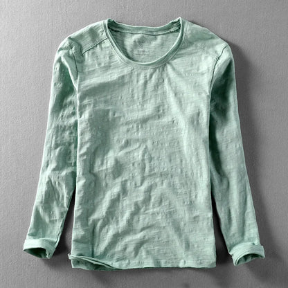 Fashionable Bamboo Cotton Long Sleeve Vintage T-shirts Men Casual Thin Tops Tees Comfortable Tshirt Distressed T-shirt.