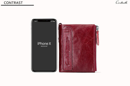 CONTACT'S Genuine Leather Short Wallets for Women Luxury Designer Coin Purse Female Money Clip Card Holder Customize Men Wallets