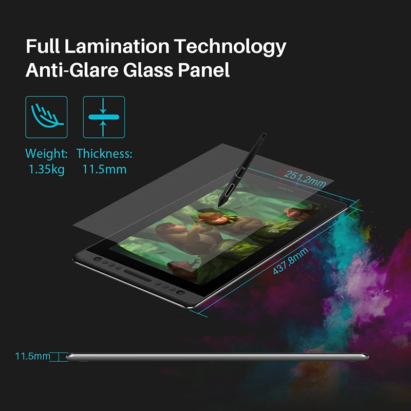 Huion Kamvas Pro 16 15.6 inch Graphic Tablet  Monitor Battery-Free Pen Display Digital Tablet Drawing Monitor with Tilt AG Glass.