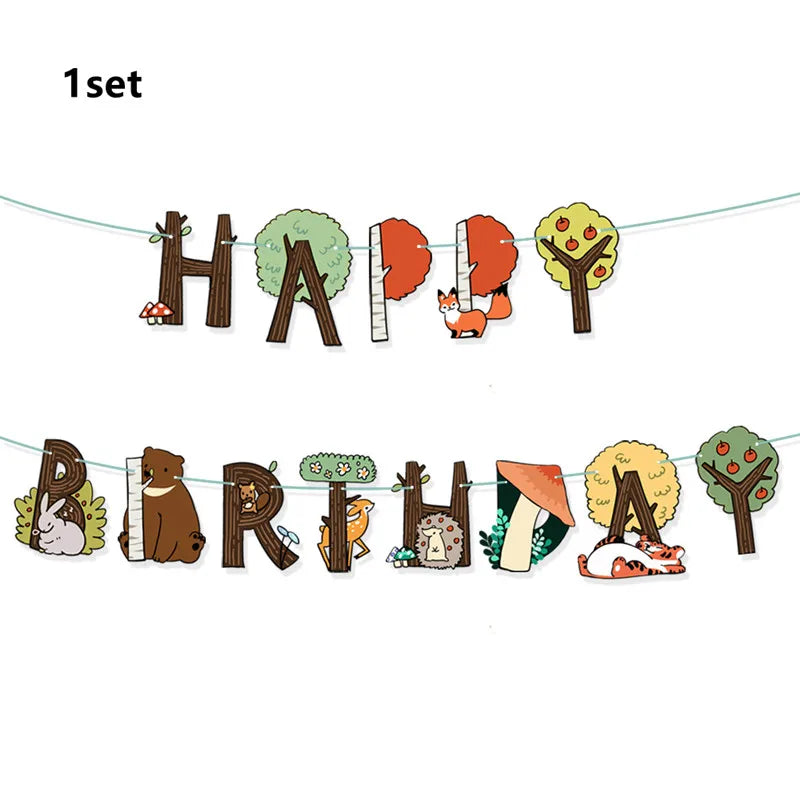 Dschungel Thema Partei Dekor Versorgung Einweg Geschirr Set Wald Tier Fuchs Hedgehog Ballon Baby Dusche Kid Geburtstag Kuchen Topper
