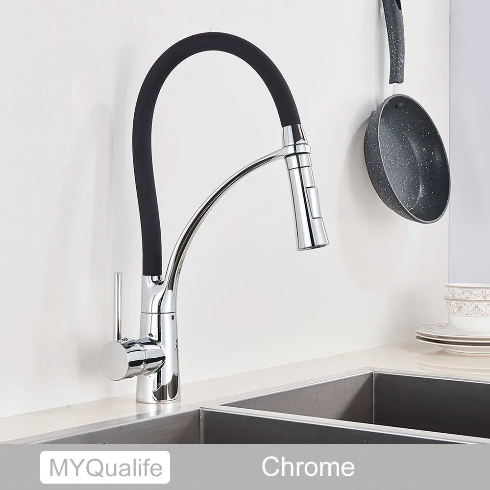 Matte Black  Kitchen Sink Faucet Pull Down Swivel Spout Kitchen Sink Tap Deck Mounted Bathroom Hot and Cold Water Mixers