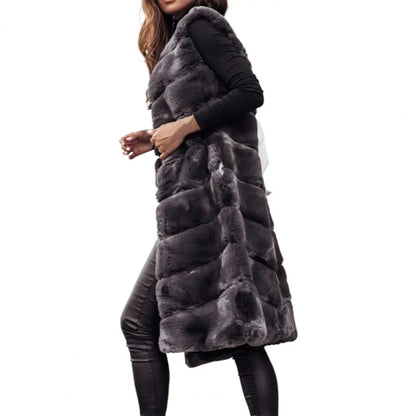 Herbst Winter Frauen Jacke Weste Einfarbig Rundhals Faux Pelzmantel Dicken Rundhals Oberbekleidung Plüsch Jacke für Frauen.