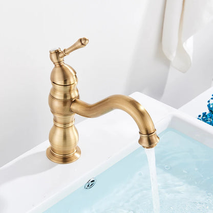 Antique Brass Basin Vessel Sink Faucet Deck Mounted One Hole Cold Hot Water Cold Hot Mixer Tap Bathroom Faucet