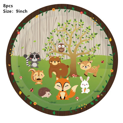 Dschungel Thema Partei Dekor Versorgung Einweg Geschirr Set Wald Tier Fuchs Hedgehog Ballon Baby Dusche Kid Geburtstag Kuchen Topper
