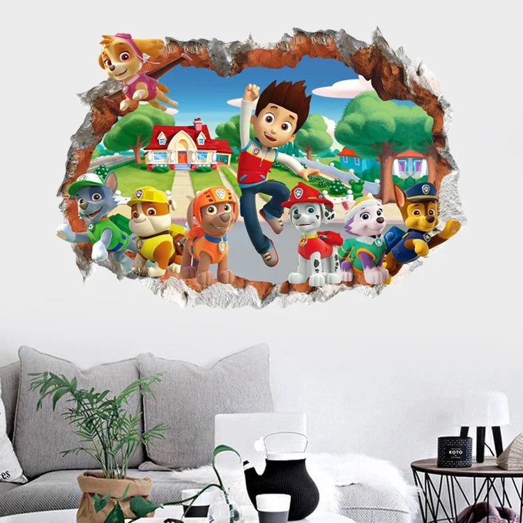 Disney 3D Cartoon  Pawed Wall Stickers For Kids Rooms Living Room Boys Girls Children Bedroom DIY Home Decor Patroling Car.