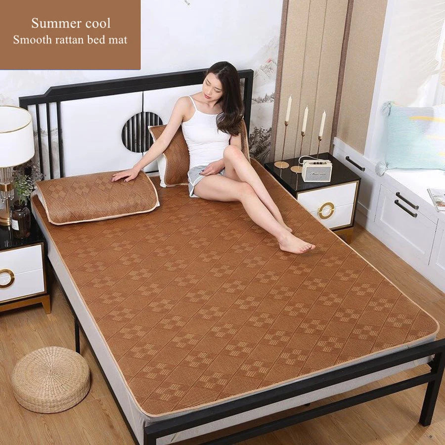 WOSTAR Summer bamboo rattan cooling mattress cool ice sleeping mat single double bed family cold sheet protection pad king size.
