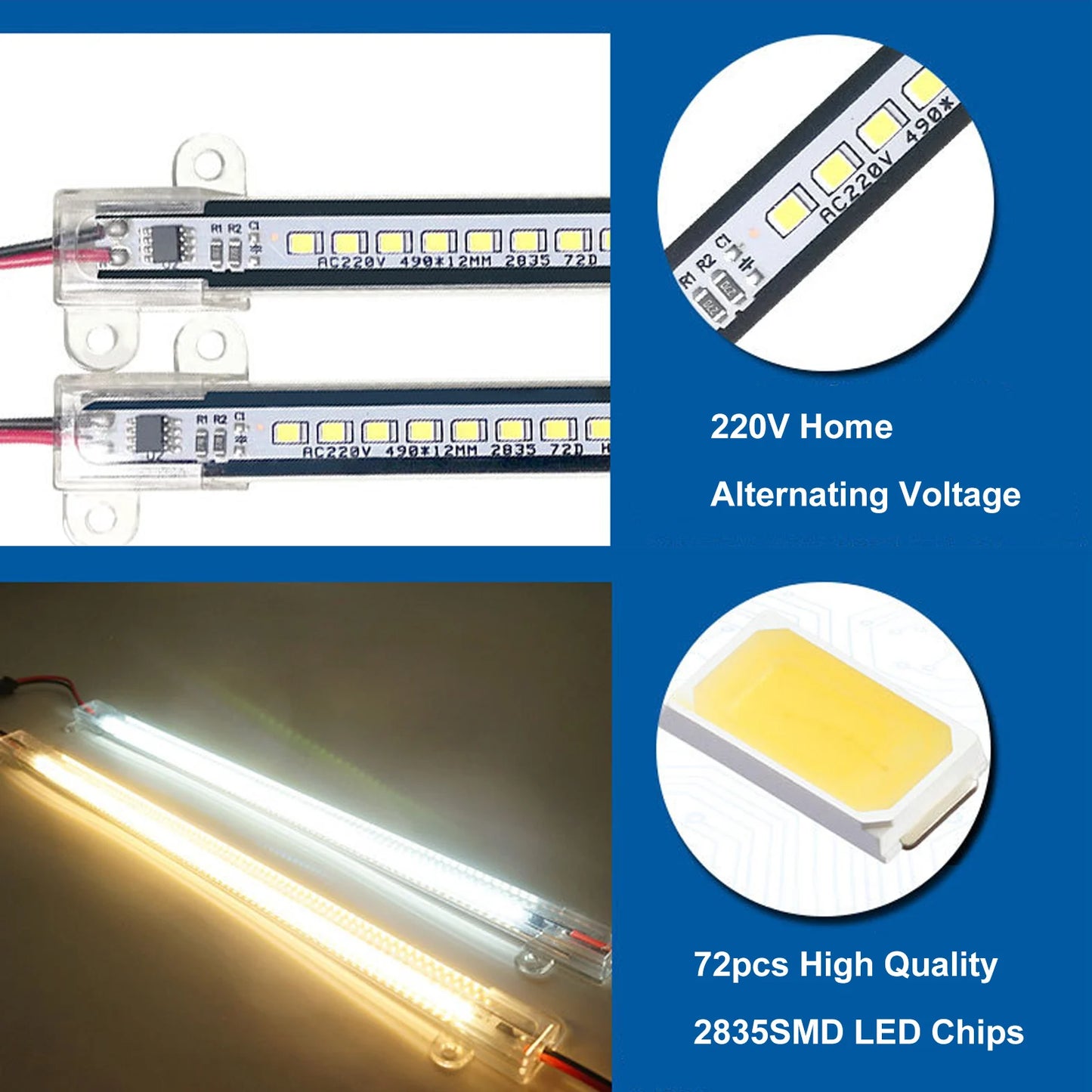 30cm/50cm/60cm LED Rigid Light Strip High Brightness LED Fluorescent Floodlight Tube Bar Industries Showcase Display Lamp 220V.