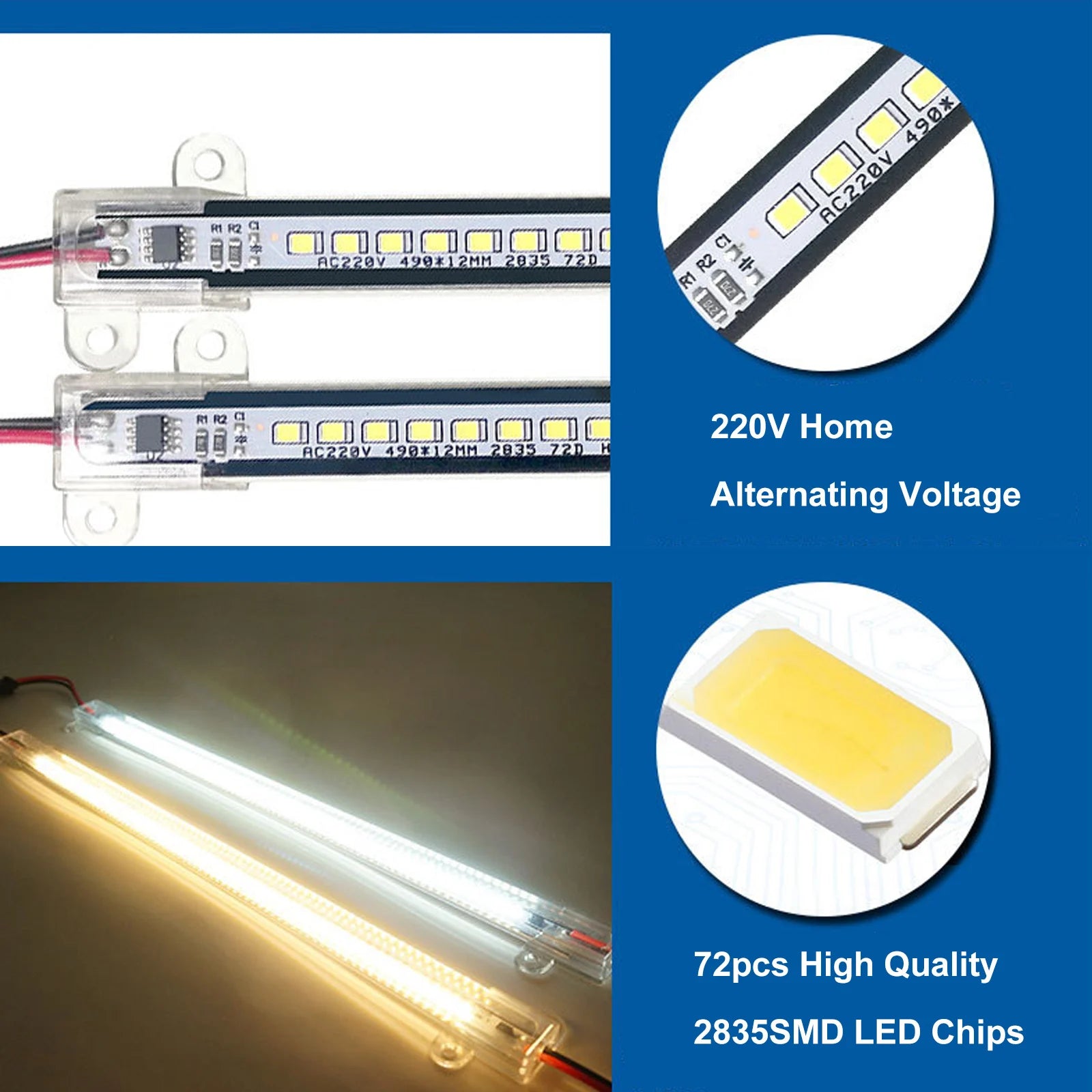 30cm/50cm/60cm LED Rigid Light Strip High Brightness LED Fluorescent Floodlight Tube Bar Industries Showcase Display Lamp 220V.